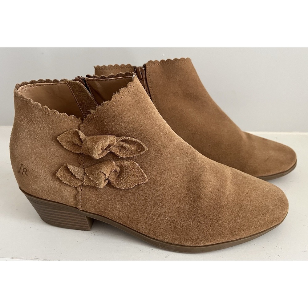 Jack Rogers Tan Suede Ankle Booties with Bow Accents